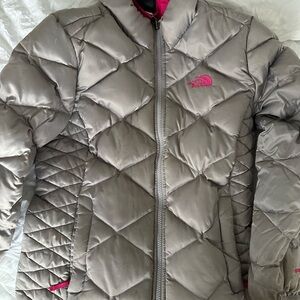 The North Face Kids' Silver and Pink Puffer Jacket
